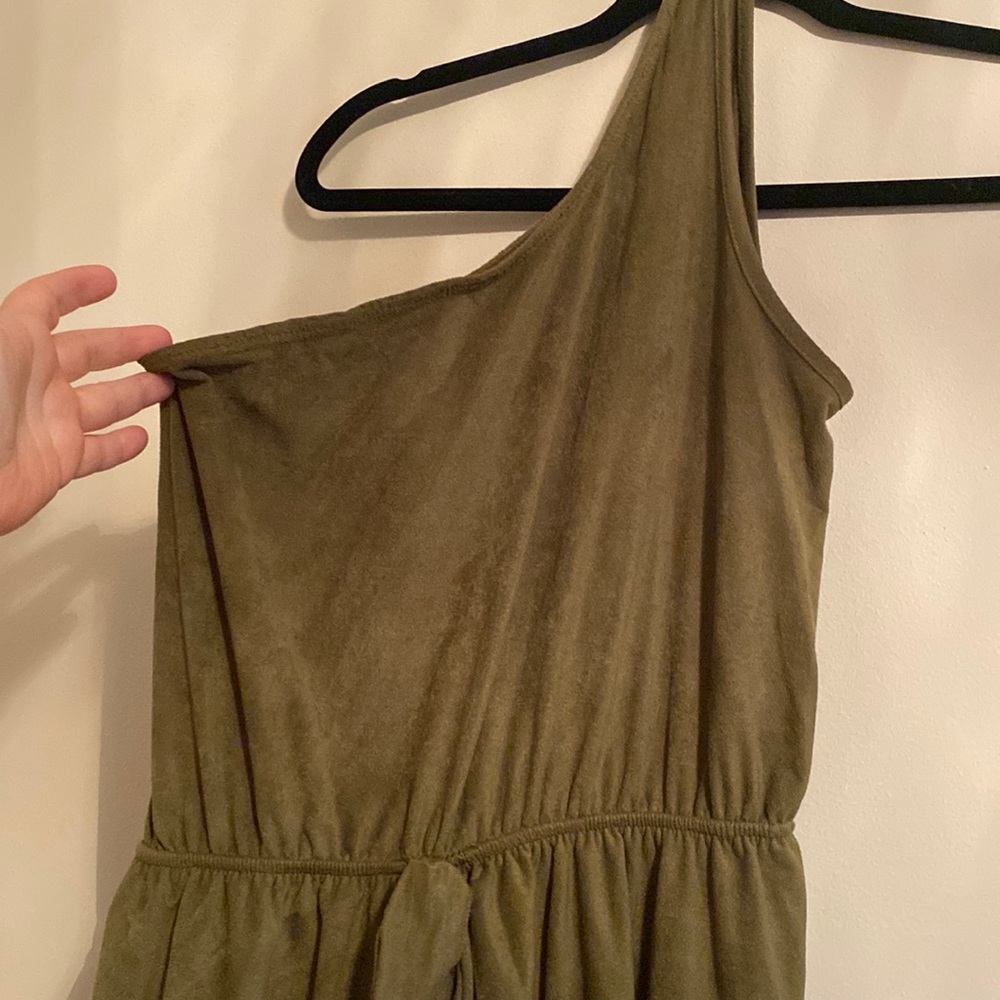 Olive one shoulder velvet dress